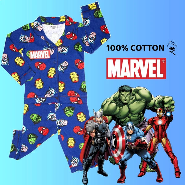 Marvel Pyjama for Boys Button Down PJ Set Superheroes Cotton Christmas Gift