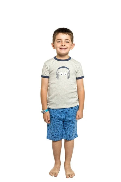 Boys Size 1 Marquise Grey Head Phones Summer Short Sleeve Cotton Pyjama Set