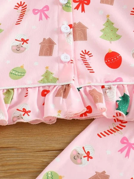 NWOT TODDLER GIRLS PINK RUFFLED CHRISTMAS PAJAMAS - SZ. 2/3 & 3/4