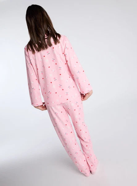 Boux Avenue Pyjama Set Girls Dear Santa Fleece Kids Cute Nightwear PJ with Bag