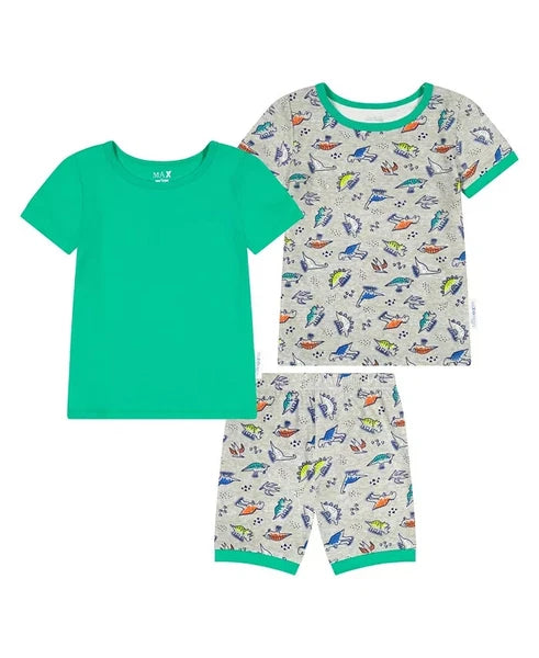 MAX & OLIVIA Baby Dinosaur Snug Fit Pajama, 3 Piece Set Green/ Gray PICK SIZE