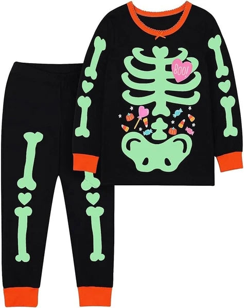 Skeleton Glow in the Dark Halloween Unisex Pyjamas Bones Nightwear Boys and Girl