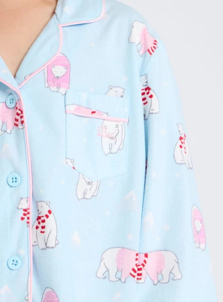 Boux Avenue Pyjama Set Girls Polar Bear Fleece Kids Cute Nightwear PJ with Bag