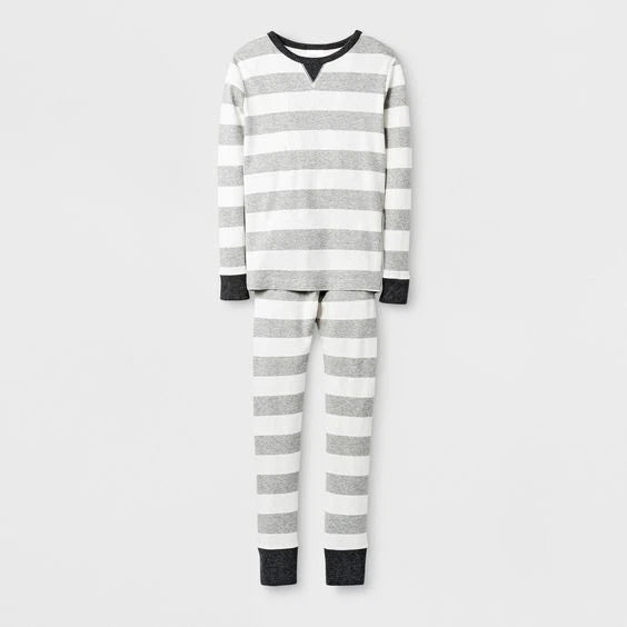 Wondershop Toddler Boys Rugby Gray/White Striped 2 Piece Pajama Set 12 Months, 5