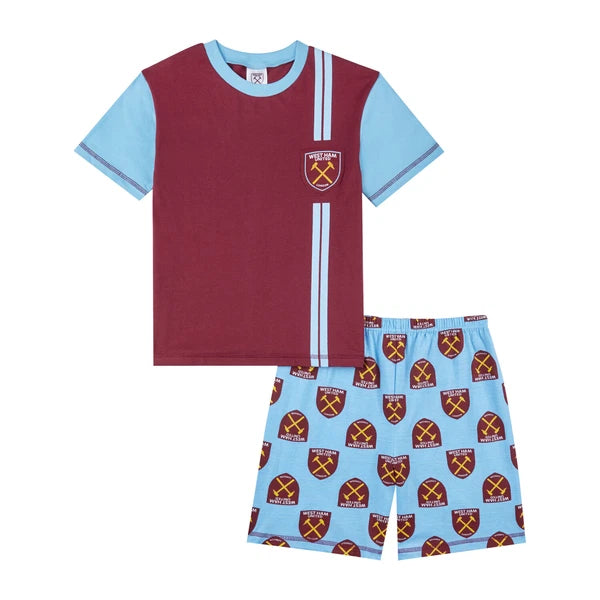 West Ham United FC Boys Short Pyjamas, Summer Football Pjs, Official Merchandise
