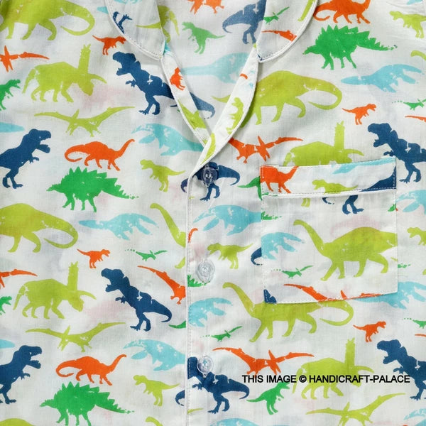 Dinosaur Printed Pyjamas Set with Long Sleeve for Girls Boys Cotton Nightwear